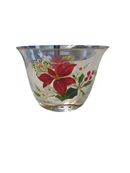 PartyLite Poinsettia Votive Holder - Hand Painted Glass Candle Holder