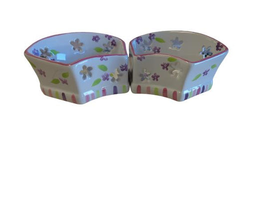 PartyLite Ceramic Candle Holders - Lilac Meadows Tealight Holders, Exclusive P7333