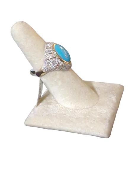 Lady's Oscar Friedman "Sleeping Beauty" Turquoise & Diamond Ring in 14 Kt Yellow Gold with Brilliant Cut Diamonds