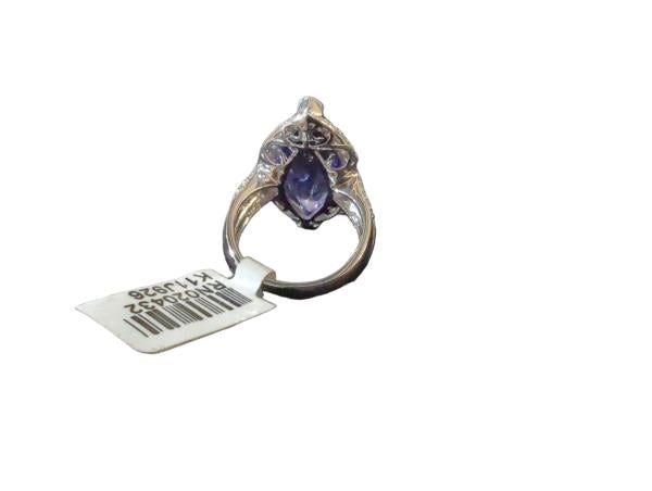 Orianne PT950 Platinum Marquise Tanzanite and Round Diamond Ring with GIA Certification