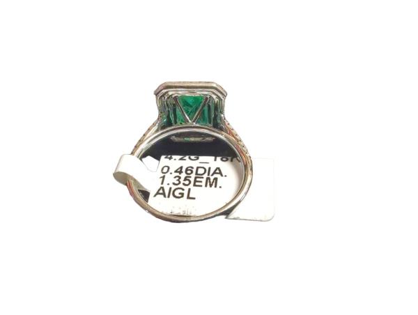 18K White Gold Emerald and Diamond Ring with 1.35 Carat Emerald Center Stone and 72 Round Diamonds