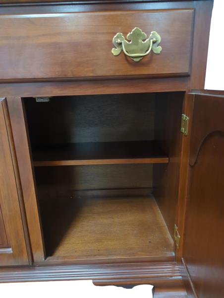 Vintage Wooden Glass Door Cabinet with Figurine Display and Brass Handles