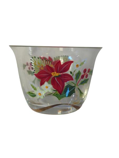 PartyLite Poinsettia Votive Holder - Hand Painted Glass Candle Holder