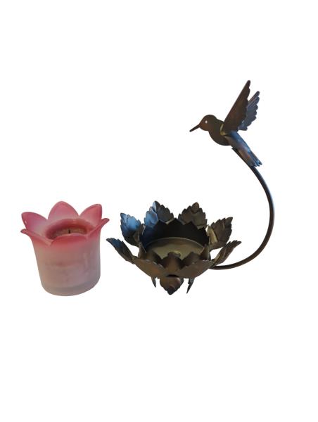 PartyLite P7552 Hummingbird Garden Spike - Exclusive Metal Bird Candle Holder with Lotus Blossom Tealight