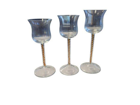 AMBER Votive Holder Set Trio - Glass Candle Holders with Decorative Stems