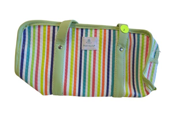 PartyLite Colorful Striped Shoulder Bag with Green Strap - Stylish Accessory