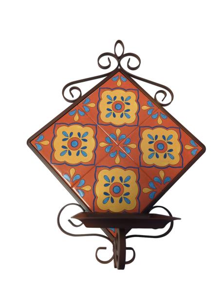 PartyLite Sunesta Sconce Pillar Candleholder - Decorative Wall Lamp with Colorful Tile Design