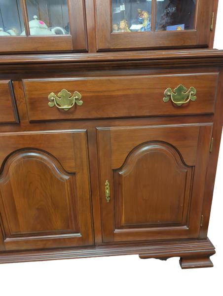 Vintage Wooden Glass Door Cabinet with Figurine Display and Brass Handles