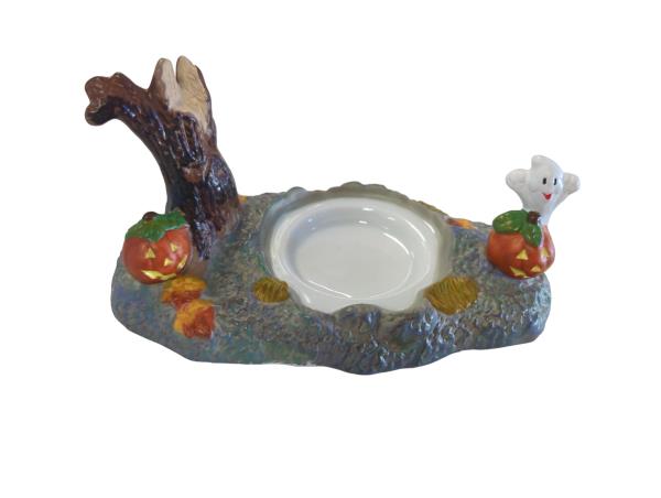 PartyLite AbracADANDLE™ Cat Snuffer & Base Ceramic Candle Holder with Ghost and Pumpkins