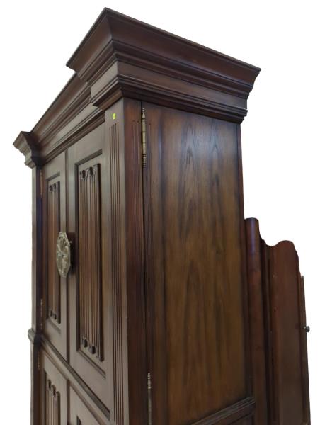 Large Mahogany 2 Piece Liquor Cabinet with Ornate Metal Flower Design Hinges