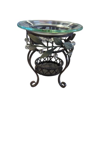 PartyLite Garden S Warmer - Aromatherapy Diffuser with Glass Bowl and Metal Leaf Design Stand