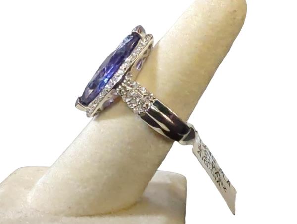 Orianne PT950 Platinum Marquise Tanzanite and Round Diamond Ring with GIA Certification