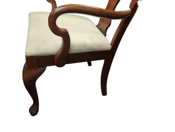 Elegant Cherry Chair with White Floral Upholstery