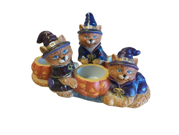 PartyLite Abracadandle™ Tealight Trio - Witch Cat Figurines with Pumpkins