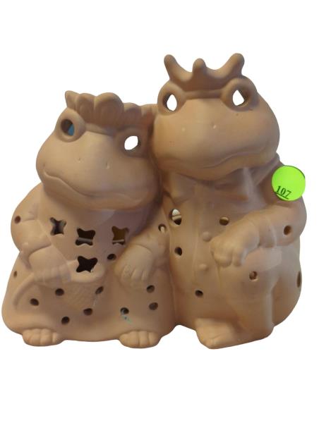 Partylite Terra Cotta Frog Prince and Princess Candle Holder with Star-Shaped Holes - Decorative Home Ornament with Yellow Tag