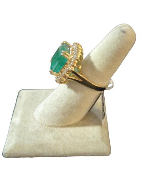 AIGL Certified 18KT Yellow Gold Ladies Cast Ring with Square Step Cut Natural 10.98ct Emerald and 1.45ct Diamonds