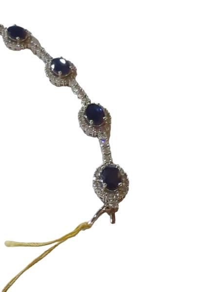 14K White Gold Custom Diamond & Blue Sapphire Bracelet with Oval Cut Sapphires and Round Brilliant Cut Diamonds