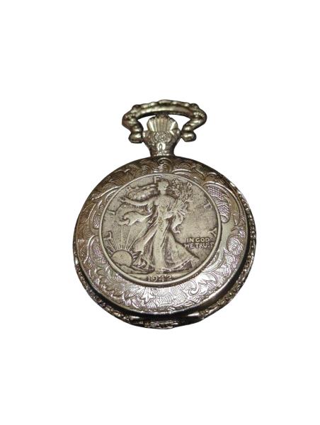 American Historic Society Quartz Pocket Watch with 1942 Commemorative Coin Design - Needs New Battery