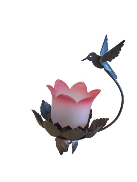 PartyLite P7552 Hummingbird Garden Spike - Exclusive Metal Bird Candle Holder with Lotus Blossom Tealight