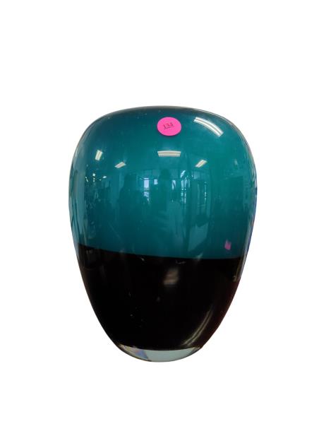 Teal and Black Ceramic Round Vase