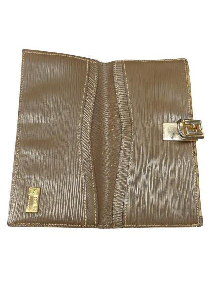 Fendi Zucca Monogram Brown Leather Wallet with Gold Buckle