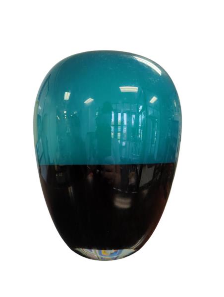 Teal and Black Ceramic Round Vase