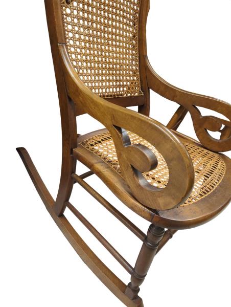 Vintage Wooden Rocking Chair with Caned Seat