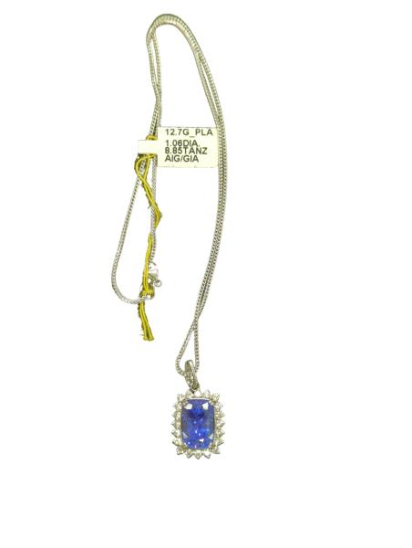 Orianne Platinum 8.85ct Tanzanite and 1.06ct Diamond Pendant Necklace with Chain