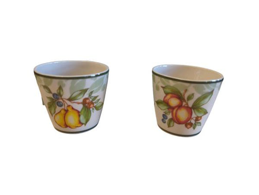 PartyLite Green Trim & Leaves Pears & Peaches Set of 2 Votive Candle Holders