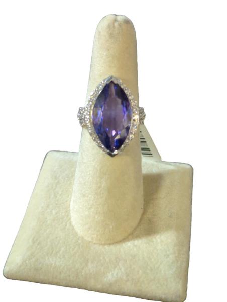 Orianne PT950 Platinum Marquise Tanzanite and Round Diamond Ring with GIA Certification