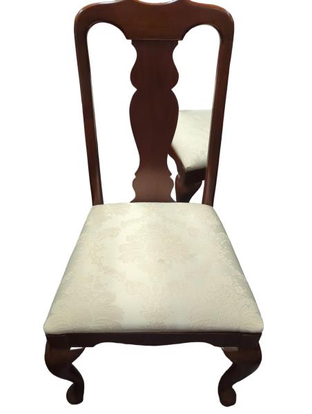 Elegant Cherry Chair with White Floral Upholstery