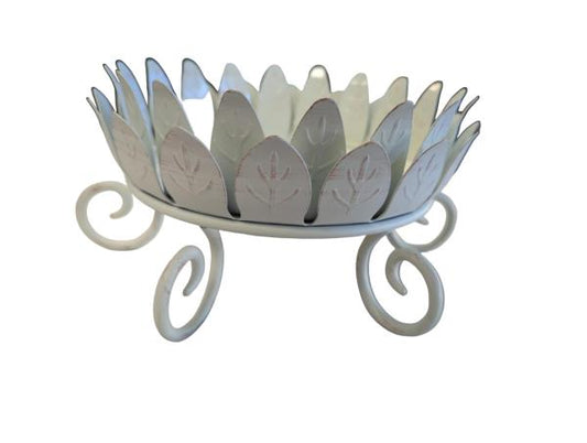 PartyLite Concerto Three Wick Candle Holder with Leaf Carving Design